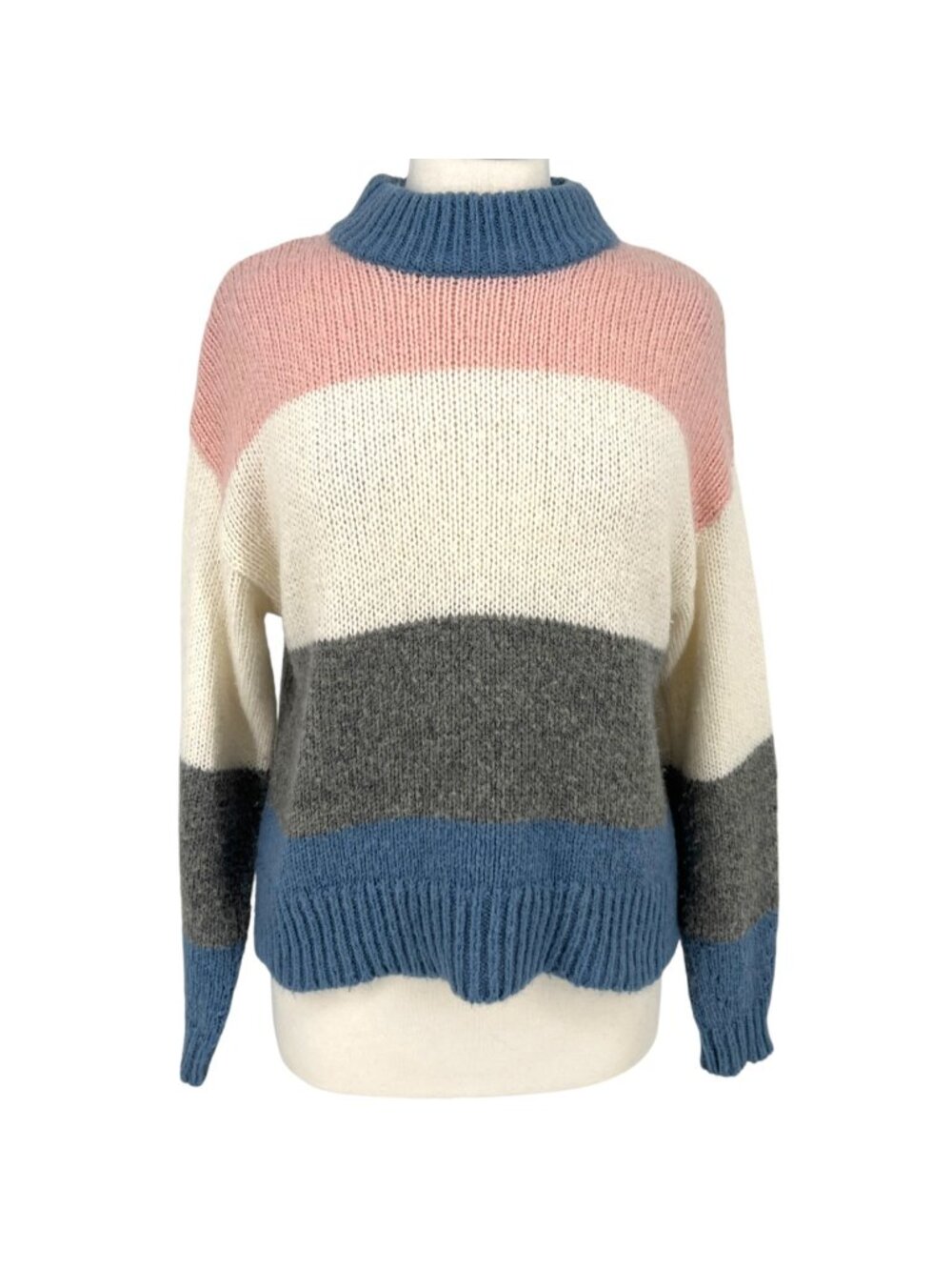 Rebecca Minkoff Kendall Colorblock Sweater Cozy Chic Pastel Pink Blue Size XS